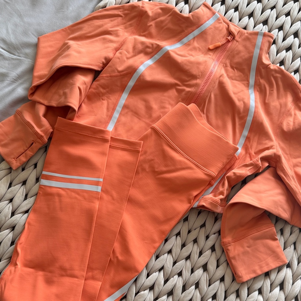 Noli Yoga Bright Orange Reflective Active Set - Zip Top & Leggings